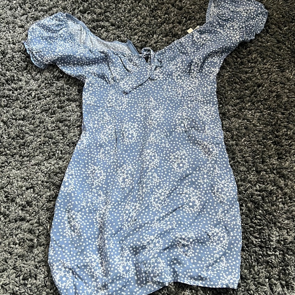 blue floral womens short sleeve mini dress, size Small